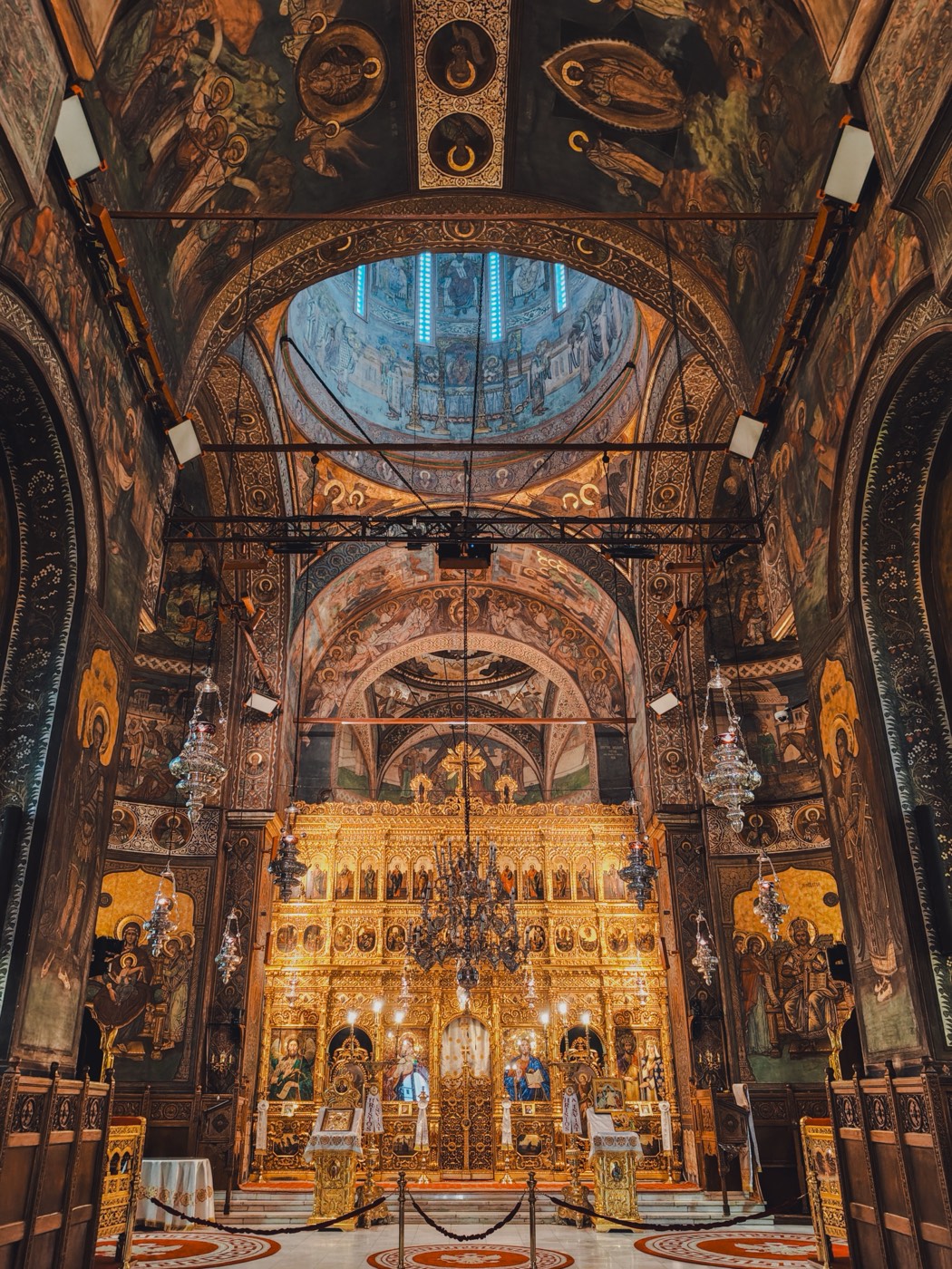 Ornate Orthodox church interior in Bucharest