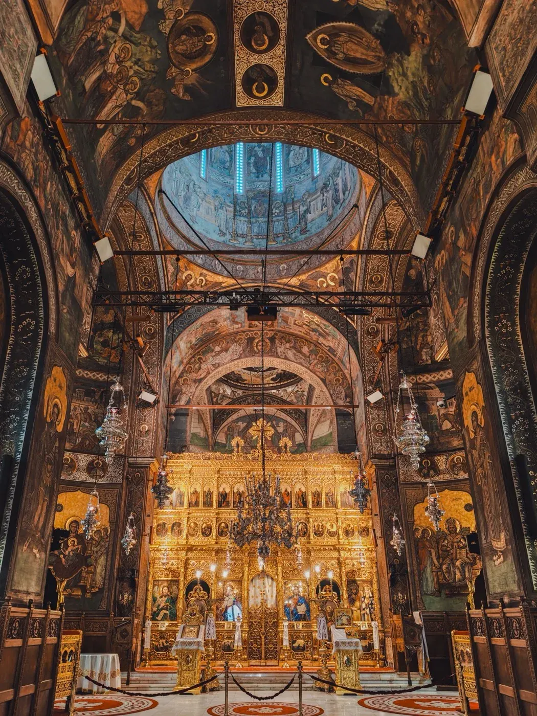 Ornate Orthodox church interior in Bucharest