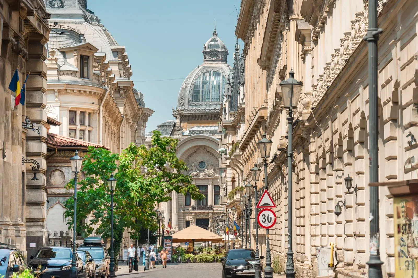 Sunny Old Town street in Bucharest